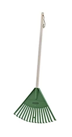 Kids Garden Rake With Hardwood Handle – Durable Plastic Green Head To Sweep Leaves In Lawn And Tidying Up The Garden…