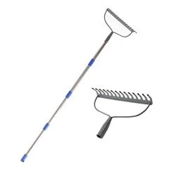Garden Rake Heavy Duty Bow Rake With 72″ Stainless Steel Handle Metal Rake For Lawn With 14 Tines