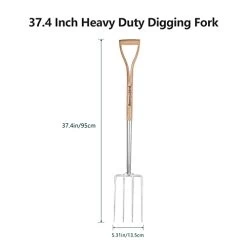 Berry&Bird Garden Digging Fork, 37.4″ Stainless Steel Garden Spading Fork With D-Grip Handle, 4-Tine Heavy Duty Long Handled Pitchfork With Ash Wood Handle For Digging, Planting, Aerating, Cultivating -Garden Supply Store 31Tito4h EL