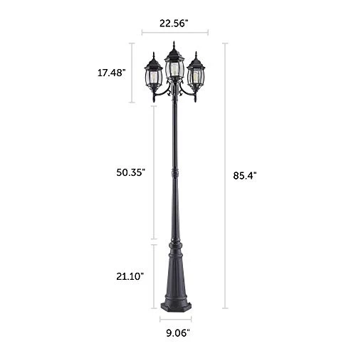 Noma Outdoor Street Light | Waterproof Outdoor Lamp Post Light With Triple-Head Design For Backyard, Patio, Garden… 2 Noma Outdoor Street Light | Waterproof Outdoor Lamp Post Light With Triple-Head Design For Backyard, Patio, Garden… - Image 2
