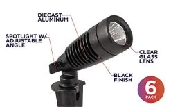 Moonrays 95536 1W Low Voltage LED Metal Spot Light Kit (6 Pack) Transformer, Connectors, 50 Feet Of Wire Black 8 Moonrays 95536 1W Low Voltage LED Metal Spot Light Kit (6 Pack) Transformer, Connectors, 50 Feet Of Wire Black -Garden Supply Store 41 9BRej59L