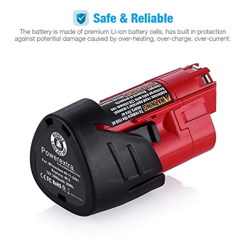 Powerextra 2 Pack 12V 3000mAh Lithium-ion Replacement M12 Battery For Milwaukee 12-Volt 48-11-2411 Cordless Tools 6 Powerextra 2 Pack 12V 3000mAh Lithium-ion Replacement M12 Battery For Milwaukee 12-Volt 48-11-2411 Cordless Tools - Image 6