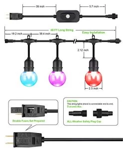 WENFENG 2 Pack RGB Colored LED Christmas Outdoor String Lights With Remote Control, Dimmable Shartterproof 30+5 G60… 12 WENFENG 2 Pack RGB Colored LED Christmas Outdoor String Lights With Remote Control, Dimmable Shartterproof 30+5 G60… -Garden Supply Store 41044YAUi9L