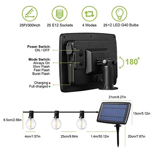 Views Solar String Lights Outdoor/Indoor, 27FT Length With 25+2 Replacement LED G40 Globe Bulbs | Waterproof Durable… 4 Views Solar String Lights Outdoor/Indoor, 27FT Length With 25+2 Replacement LED G40 Globe Bulbs | Waterproof Durable… - Image 4