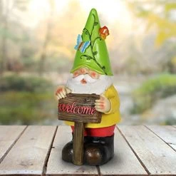 Exhart Solar Gardening Gnome Statue, LED Flower Hat, Durable Hand-Painted Resin Garden Décor, 5″x10″ -Garden Supply Store 410V2BSE2lqL