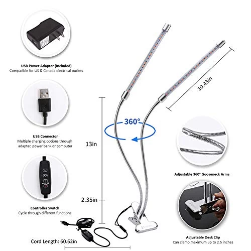 Brite Labs LED Grow Lights For Indoor Plants, 20W Dual Head Indoor Plant Light With 40 Red Blue Full Spectrum LEDs Strip… 2 Brite Labs LED Grow Lights For Indoor Plants, 20W Dual Head Indoor Plant Light With 40 Red Blue Full Spectrum LEDs Strip… - Image 2