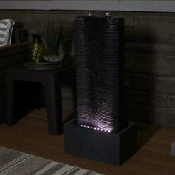 Sunnydaze Rippling Tower Outdoor Water Fountain With Lights, Garden & Patio Waterfall Feature, 31-Inch Tall -Garden Supply Store 411wLL07ORL