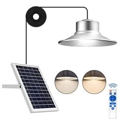 T-SUNUS Solar Pendant Light, 3 Colors Solar Shed Light With Remote Control 16.4Ft Cord Adjustable Large Solar Panel IP65…