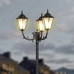 PARTPHONER Outdoor Lamp Post Light 3-Head, Waterproof Hexagon Black Street Light Pole With Clear Glass Shade For Yard… -Garden Supply Store 415Ml6mZb7L