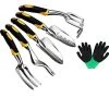 Garden Tools Set – 6 Piece Gardening Hand Tool Set (Weeder, Trowel, Transplanted, Cultivator& Weeding Fork Gloves…