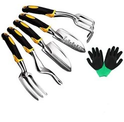 Garden Tools Set – 6 Piece Gardening Hand Tool Set (Weeder, Trowel, Transplanted, Cultivator& Weeding Fork Gloves…
