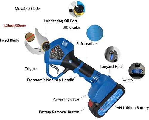 K KLEZHI 1.2Inch/30mm Professional Sharp Cordless Electric Pruning Shears,2PCS Backup Rechargeable 2Ah Lithium Battery… 3 K KLEZHI 1.2Inch/30mm Professional Sharp Cordless Electric Pruning Shears,2PCS Backup Rechargeable 2Ah Lithium Battery… - Image 3