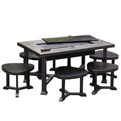 Rectangle Fire Pit Table, Patio Garden Heater Outdoor BBQ Camping Contains 6 Stools