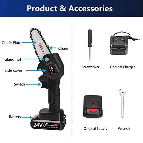 Foscomax Chainsaw, 4 Inch 24V Electric Chainsaw With Brushless Motor, Handheld Mini Chainsaw, Cordless Rechargeable… 3 Foscomax Chainsaw, 4 Inch 24V Electric Chainsaw With Brushless Motor, Handheld Mini Chainsaw, Cordless Rechargeable… - Image 3