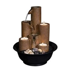 Alpine Tiered Column Tabletop Fountain W/ 3 Candles, 11 Inch Tall