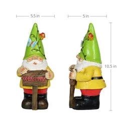 Exhart Solar Gardening Gnome Statue, LED Flower Hat, Durable Hand-Painted Resin Garden Décor, 5″x10″ -Garden Supply Store 41ARdUqJfKL
