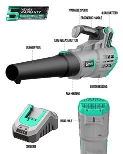 Litheli 20V Cordless Leaf Blower, Battery Leaf Blower For Cleaning Leaves, Dust, Snow On Lawn, Yard, Deck, With 4.0Ah… -Garden Supply Store 41BrllAawlL