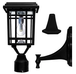 GAMA SONIC GS-114B-FPW-BLK Prairie Bulb Lamp Outdoor Solar Light Fixture, Pole Pier & Wall Mount Kits, Black