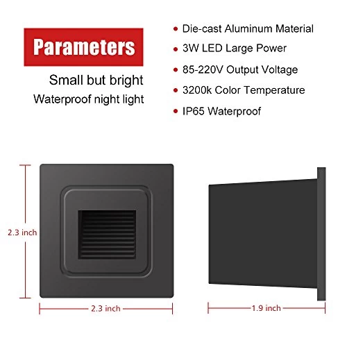 INHDBOX Waterproof Corner/Deck/Recessed Step Lights,3W 85-220V 3200K LED Stairs Step Night Light Indoor/Outdoor Wall… 2 INHDBOX Waterproof Corner/Deck/Recessed Step Lights,3W 85-220V 3200K LED Stairs Step Night Light Indoor/Outdoor Wall… - Image 2