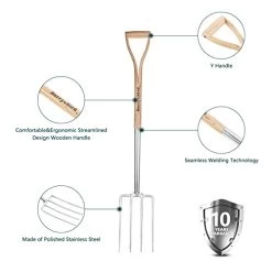 Berry&Bird Garden Digging Fork, 37.4″ Stainless Steel Garden Spading Fork With D-Grip Handle, 4-Tine Heavy Duty Long Handled Pitchfork With Ash Wood Handle For Digging, Planting, Aerating, Cultivating -Garden Supply Store 41HDBc1Z1L