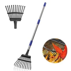 Leaf Rake For Gardening – 8.5″ Wide Small Garden Rake For Leaves,11 Tines Metal Shrub Rake,32-74″ Adjustable Handle -Yard Rake For Grass,Mulch – Rakes For Lawns Heavy Duty – Portable For Camping