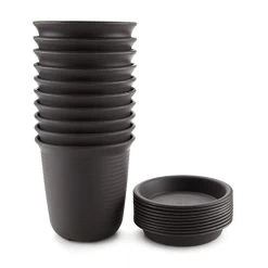 T4U 4.75 Inch Plastic Round Succulent Plant Pots With Saucers, Nursery Flower Pots With Pallet Dark Grey – Set Of 10