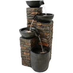 Sunnydaze Outdoor Water Fountain -Staggered Pottery Bowls – LED Lights – Perfect For Garden, Patio, Yard Or Porch…