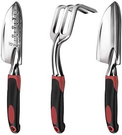 ESOW Garden Tool Set, 3 Piece Cast-Aluminum Heavy Duty Gardening Kit Includes Hand Trowel, Transplant Trowel And…