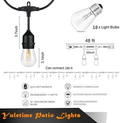 48 Feet 15 Sockets Patio String Lights, 11W S14 Incandescent Bulbs E26 Medium Base, Commercial Grade Heavy Duty Pergola… 12 48 Feet 15 Sockets Patio String Lights, 11W S14 Incandescent Bulbs E26 Medium Base, Commercial Grade Heavy Duty Pergola… -Garden Supply Store 41N7DWk90AL