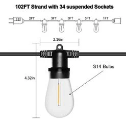 Banord 51FT Outdoor Shatterproof LED String Lights, Waterproof 17 Hanging Sockets With 18 X Dimmable LED Bulb Garden… -Garden Supply Store 41NgamxtQaL