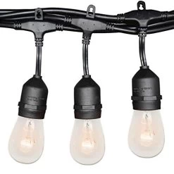 48 Feet 15 Sockets Patio String Lights, 11W S14 Incandescent Bulbs E26 Medium Base, Commercial Grade Heavy Duty Pergola…