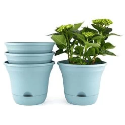 T4U Self Watering Planter Pot Round Blue 9.5 Inch Set Of 4, Plastic Plant Pot With Water Storage Base Indoor Outdoor…