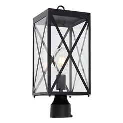 MELUCEE 1-Light Outdoor Post Light Fixture, Black Exterior Post Lantern With Clear Glass For Pathway Driveway Front/Back…