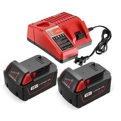 FirstPower 2Pack 5.0Ah Battery And Charger Replace For Milwaukee M18 Battery And 48-45-1812 Mutiple Volts 12V/18V…