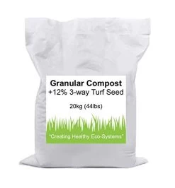 Granular Compost & Seed – Organic Lawn Top Dressing And Grass Seed, 12% SRPR 3 Way Seed Blend – 20kg Bag (44lbs)