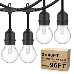2-Pack 48FT LED String Lights Outdoor, Dimmable LED Edison String Light Warm White, Commercial Grade Waterproof…