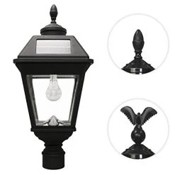 GAMA SONIC GS-97B-F Imperial Bulb Light Outdoor Solar Lamp, 3″ Post Fitter Mount (only), Warm White LED, Black -Garden Supply Store 41Ur2ITTFKL