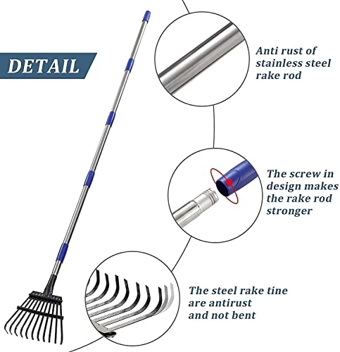 Leaf Rake For Gardening – 8.5″ Wide Small Garden Rake For Leaves,11 Tines Metal Shrub Rake,32-74″ Adjustable Handle -Yard Rake For Grass,Mulch – Rakes For Lawns Heavy Duty – Portable For Camping 6 Leaf Rake For Gardening – 8.5″ Wide Small Garden Rake For Leaves,11 Tines Metal Shrub Rake,32-74″ Adjustable Handle -Yard Rake For Grass,Mulch – Rakes For Lawns Heavy Duty – Portable For Camping - Image 6