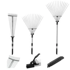 CLEARNEXT 63.5 Inch Telescopic Handle And Adjustable Width Heavy Duty Garden Leaf Rake ā Lightweight Metal Rake Forā¦