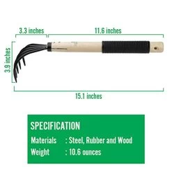Garden Rake With Ergonomic Wooden Handle For Firm Grip, Military Grade Steel Gardeners Tine Cultivator Wood Japanese… -Garden Supply Store 41a04WyzJ4L