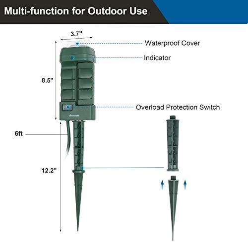 DEWENWILS Outdoor Mechanical Power Stake Timer, Waterproof, 6 Grounded Outlets(3 180°Rotatable), 6ft Extension Cord… 7 DEWENWILS Outdoor Mechanical Power Stake Timer, Waterproof, 6 Grounded Outlets(3 180°Rotatable), 6ft Extension Cord… - Image 7