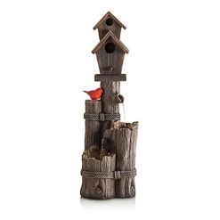 Alpine Three-Tiered Birdhouse W/Cardinal Fountain, 35 Inch Tall