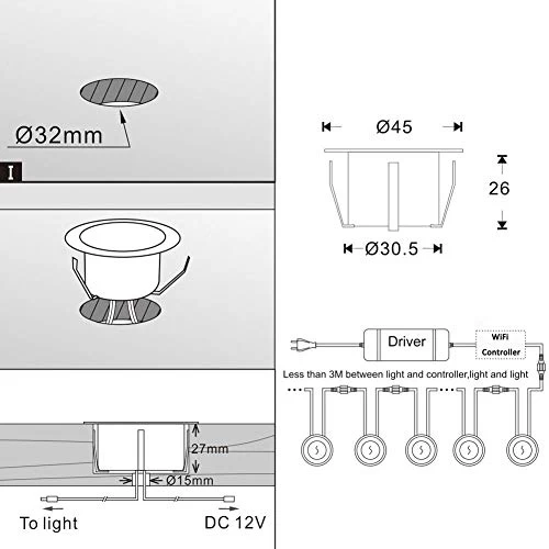 QACA Smart LED Deck Lights Kit WiFi Controlled Color Changeable, Φ1.38“ Outdoor IP67 Waterproof Low Voltage Step Lights… 7 QACA Smart LED Deck Lights Kit WiFi Controlled Color Changeable, Φ1.38“ Outdoor IP67 Waterproof Low Voltage Step Lights… - Image 7