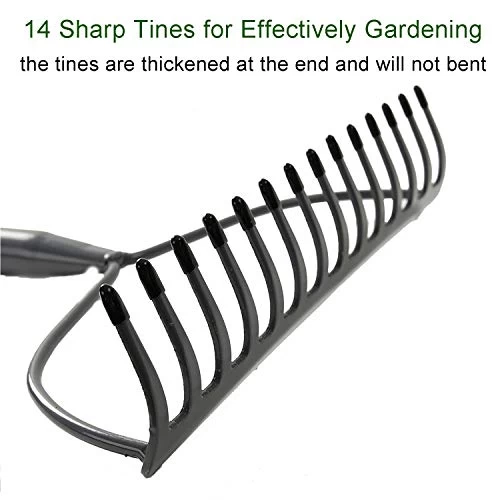 Garden Rake Heavy Duty Bow Rake With 72″ Stainless Steel Handle Metal Rake For Lawn With 14 Tines 2 Garden Rake Heavy Duty Bow Rake With 72″ Stainless Steel Handle Metal Rake For Lawn With 14 Tines - Image 2