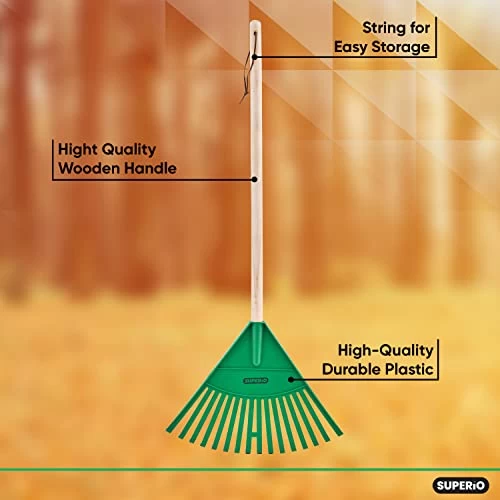 Kids Garden Rake With Hardwood Handle – Durable Plastic Green Head To Sweep Leaves In Lawn And Tidying Up The Garden… 5 Kids Garden Rake With Hardwood Handle – Durable Plastic Green Head To Sweep Leaves In Lawn And Tidying Up The Garden… - Image 5