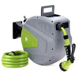 G GOOD GAIN Retractable Garden Hose Reel,9 Function Sprayer Gun, 65+6 1/2 FT Hose, Wall Mounted Hose Reel Any Length…