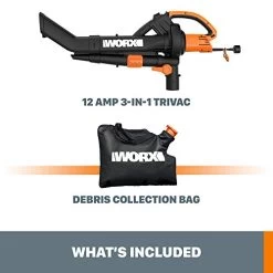 WORX WG509 TRIVAC 12 Amp 3-in-One Blower/Mulcher/Vacuum With Metal Impeller, And Collection Bag – -Garden Supply Store 41hRKp3fV8L
