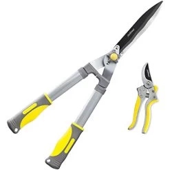 Jardineer 2Pcs Professional Garden Shears – 23.6” Heavy Duty Hedge Shears & 8.3” Cut Easy Hand Pruner, Sharp Blades…