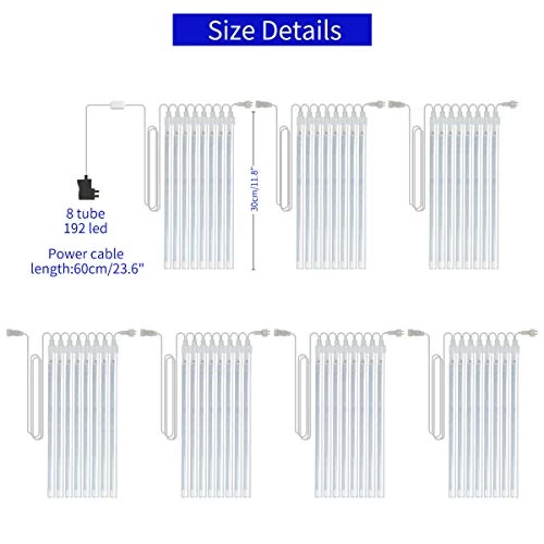 Winkeyes LED Meteor Shower Lights 30cm 8 Tubes 192 LED String Lights Waterproof Double-Sided SMD Lamp Beads Curtain… 6 Winkeyes LED Meteor Shower Lights 30cm 8 Tubes 192 LED String Lights Waterproof Double-Sided SMD Lamp Beads Curtain… - Image 6