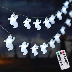 30 LED Halloween White Ghost String Lights, Battery Operated Halloween Lights With Remote, Indoor Outdoor Party, Patio…
